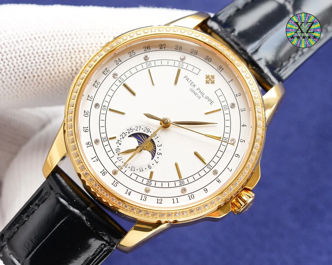 Patek Philippe series, an upgraded version of the true moon phase function watch series, welcomes new members. The word is high-end, using the unique Swiss ETA2824-2 special movement (zero repair), calendar callback, vibration frequency: 28800 oscillations per hour power reserve, sapphire glass, size 41x10mm, super luminous needle, with original Vacheron Constantin pin buckle, super waterproof function, perfect harmony, your first choice! Welcome to reprint!